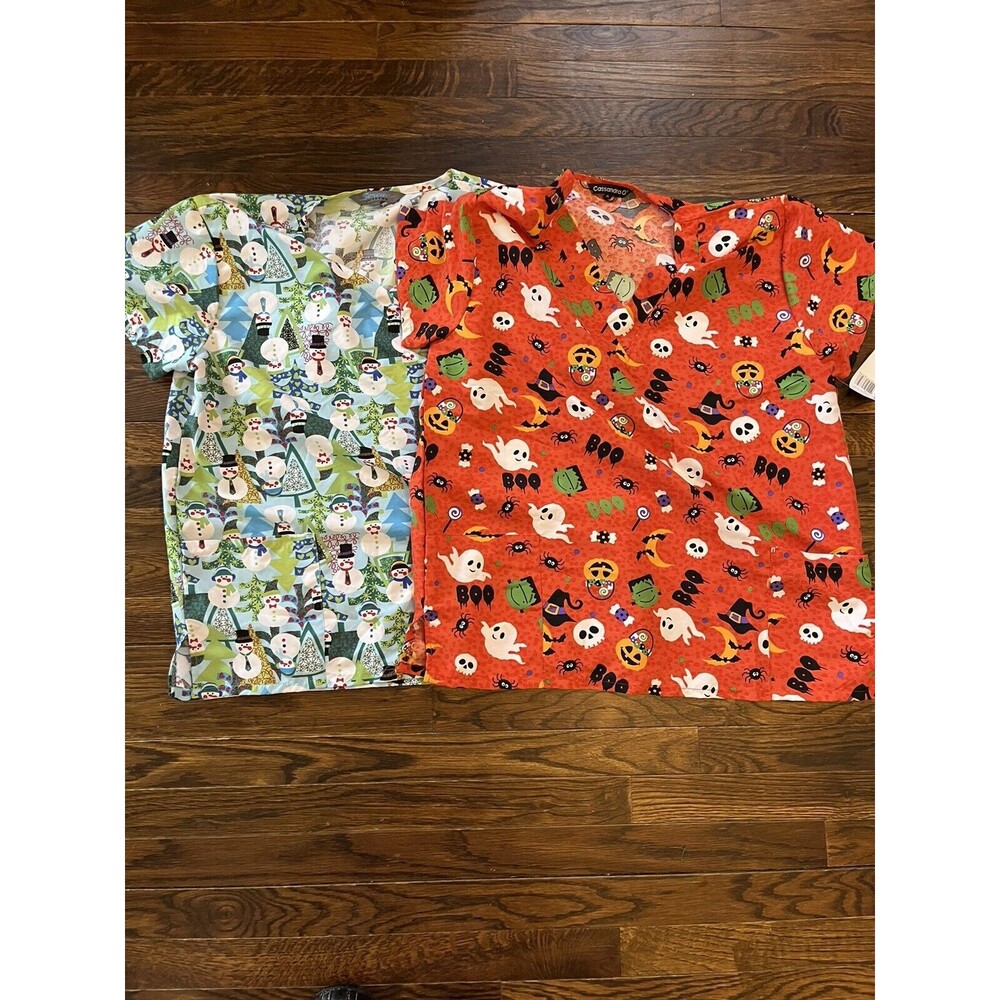 Scrub Top Lot XL Christmas Halloween